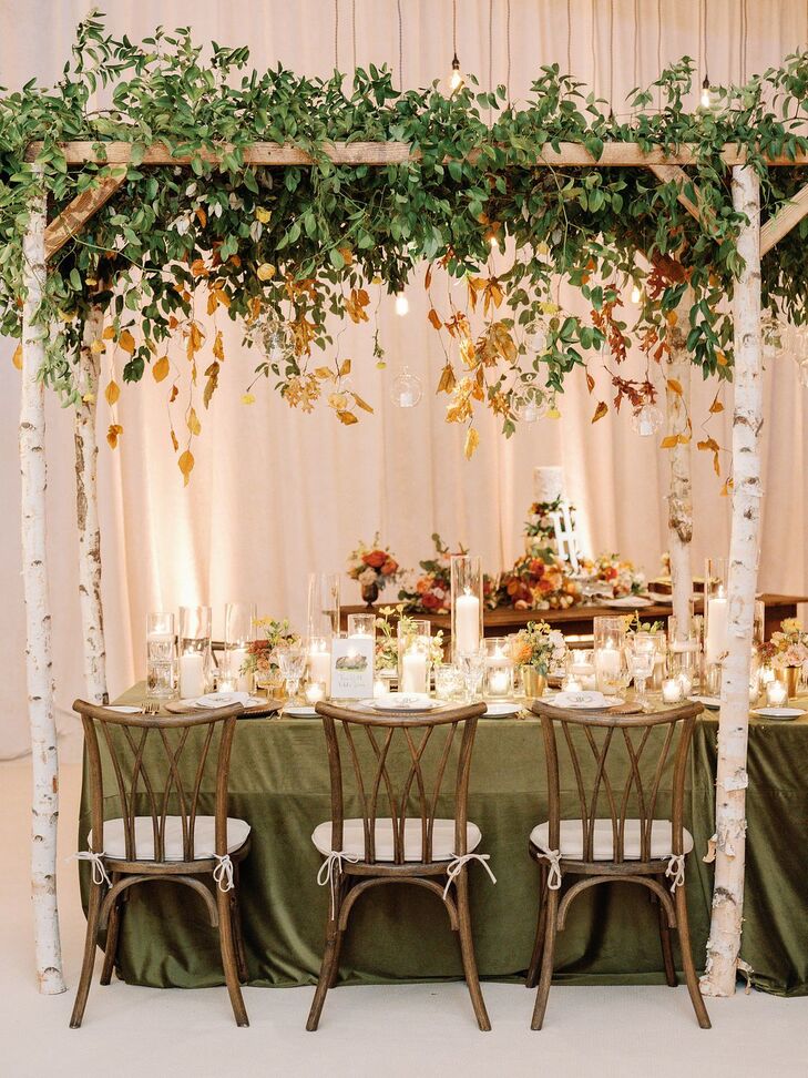 Wood Chairs Under Aspen Tree Canopy at Reception Table