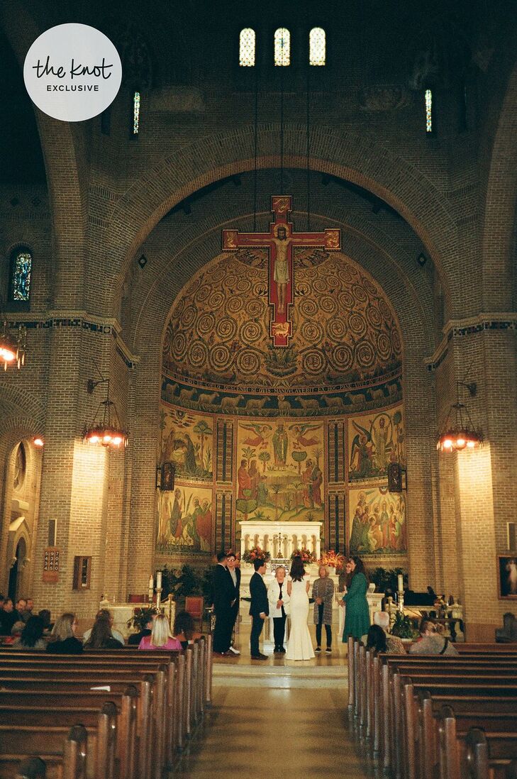 Caroline Vazzana and David Lopes wed in a traditional Catholic wedding ceremony at the Parish of Saint Patrick, a Roman Catholic Church in Bay Shore, New York.