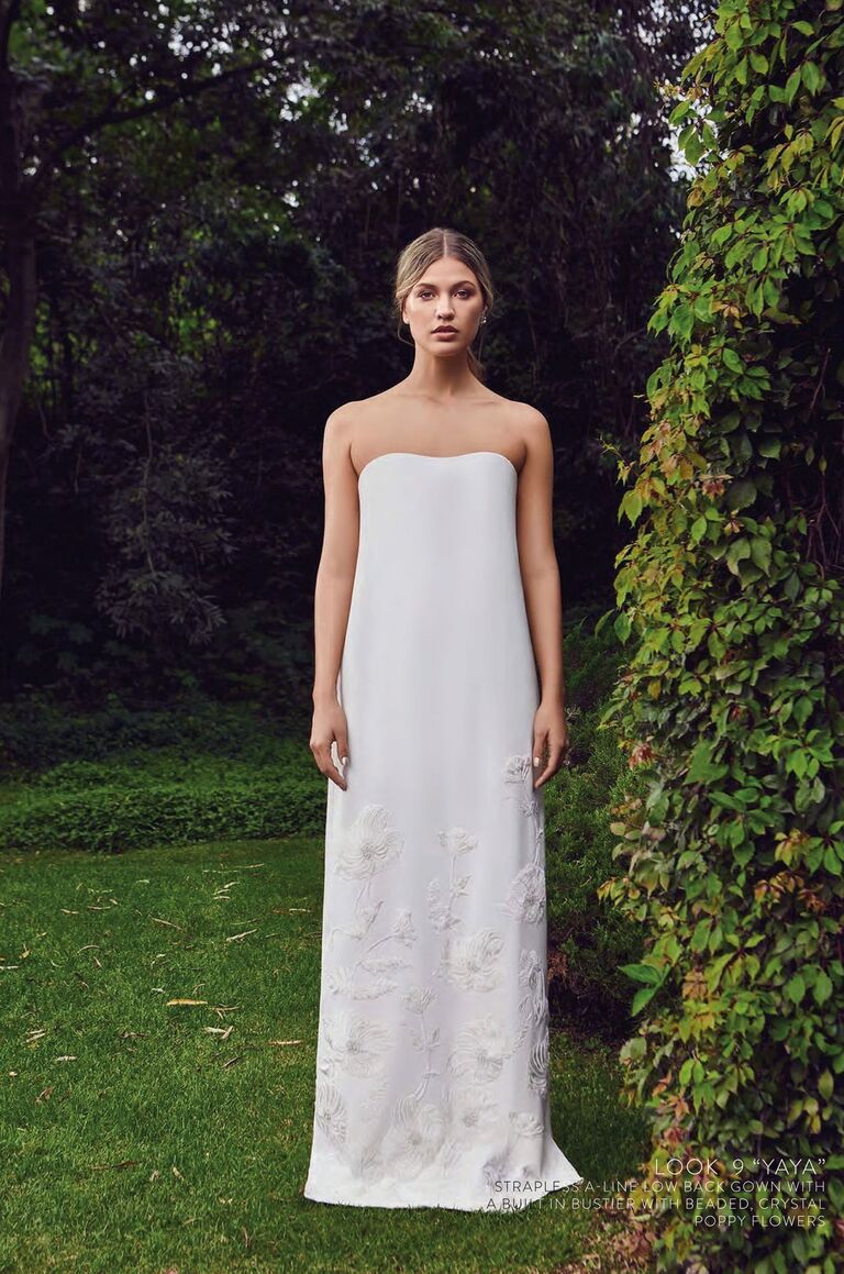 Strapless column gown with beading at bottom