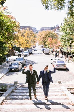 Couple Cheering and Walking Along Streets of Washington, DC