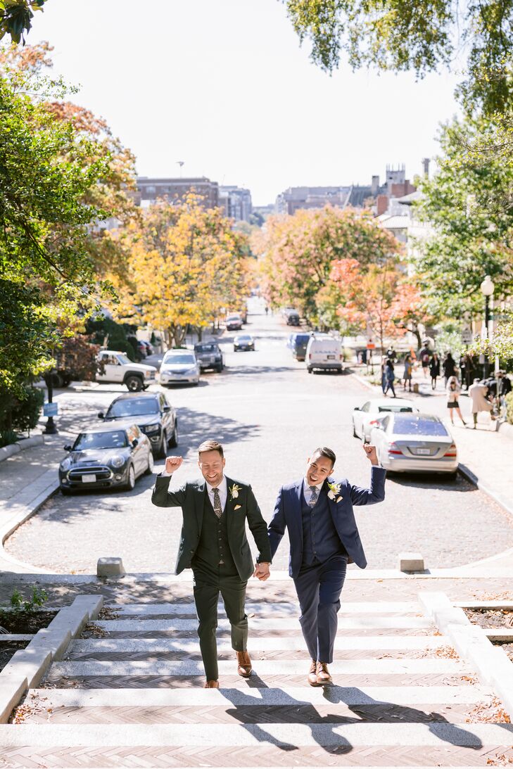 Couple Cheering and Walking Along Streets of Washington, DC