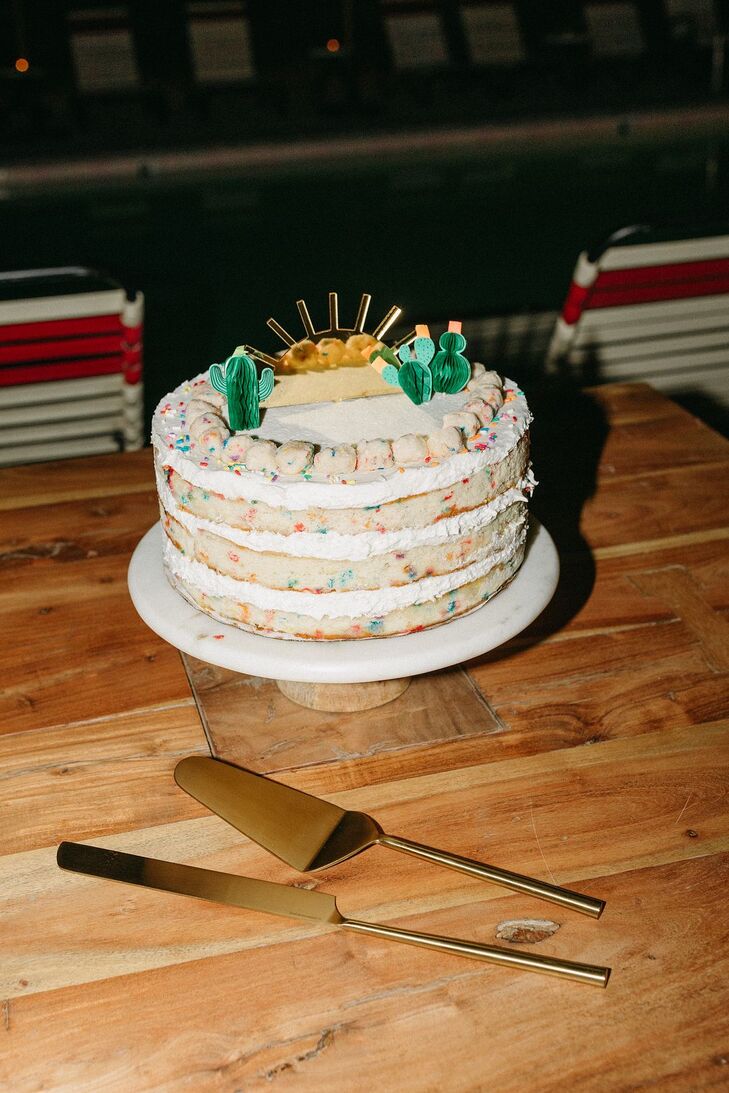 Casual, Funfetti Wedding Cake With Paper Cacti, Sun and Layers
