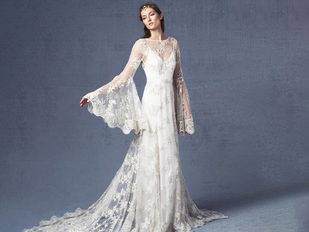 19 Bell Sleeve Wedding Dresses That Steal the Show