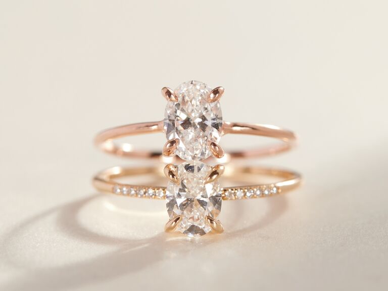  recycled oval brilliant-cut clear diamond on rose gold band