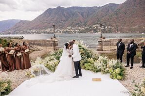 Bride and Groom Kissing at Lake Como Wedding Ceremony Lakeside