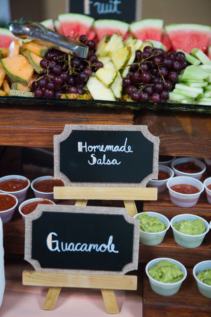 The couple’s Texas and Arizona cultures blended to create a scrumptious Southwestern menu. Guests pregamed dinner with a salsa bar, which hosted a variety of dips and chips. The taco station dinner had something for everyone with an array of meats, vegetables and toppings.
