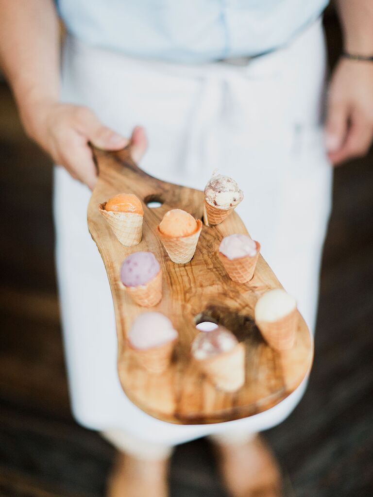 Mini ice cream cones for a wedding dessert