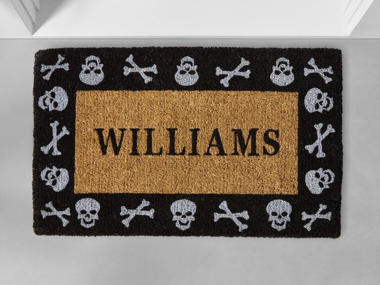 Skull and bones custom doormat Halloween wedding gift