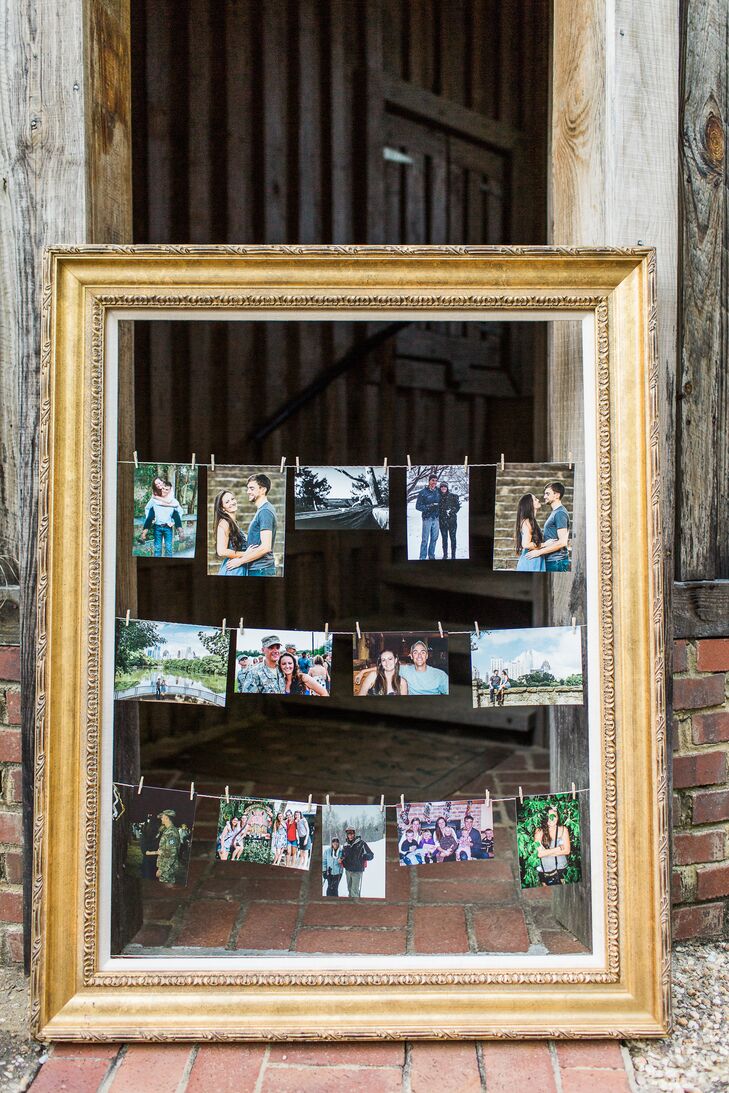 Family Photos Strung in a Gold Frame