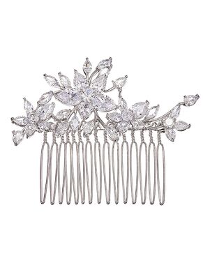 AW Bridal AW BRIDAL Cubic Zirconia Wedding Hair Comb Hair Accessories Flower Bridal Hair Clip Hair Pieces for Brides Bridesmaids Women (Silver) Silver Pins, Combs + Clip