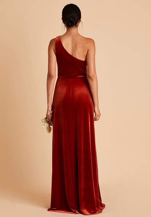 Birdy Grey Kira Dress in Velvet Burnt Orange One Shoulder Bridesmaid Dress - 4