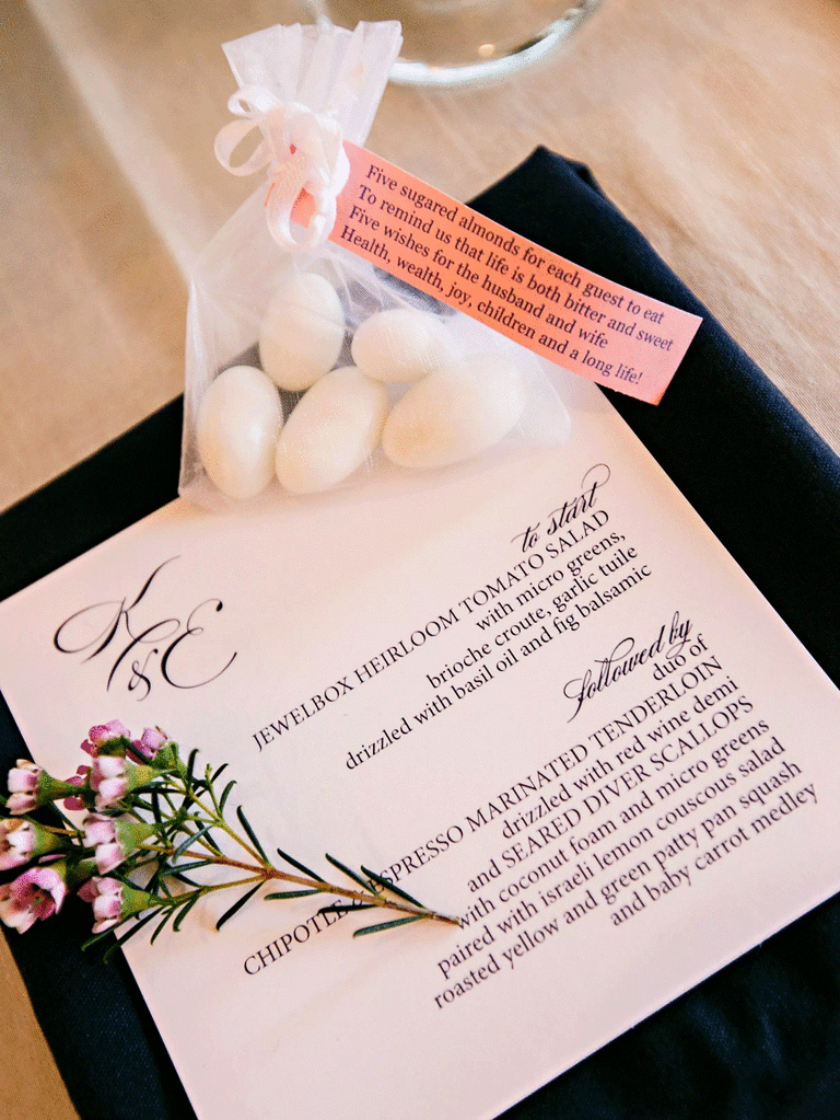 White Jordan almonds as a table setting. 
