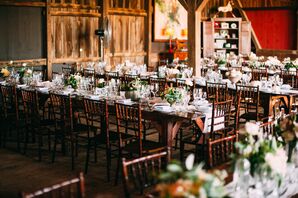 Classy Barn Reception with Farmhouse Tables and Chiavari Chairs