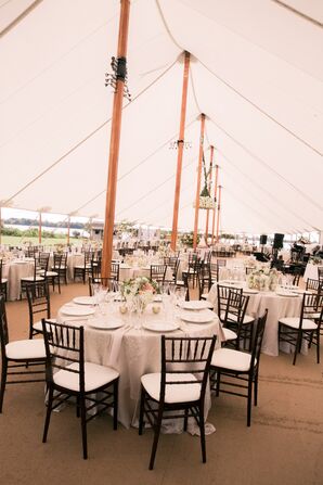 Dining Tables with Champagne Lace Linens