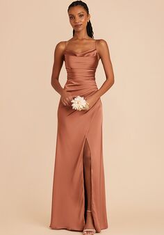 Birdy Grey Lydia Matte Satin Dress in Terracotta Scoop Bridesmaid Dress