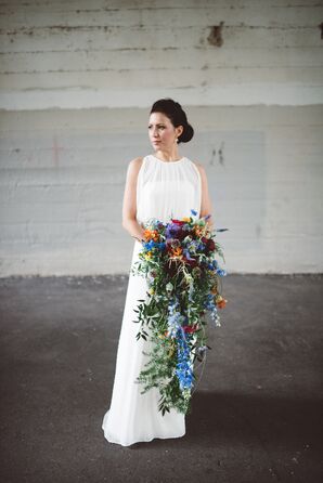 Cascading Wildflower Bouquet with Delphiniums and Thistle