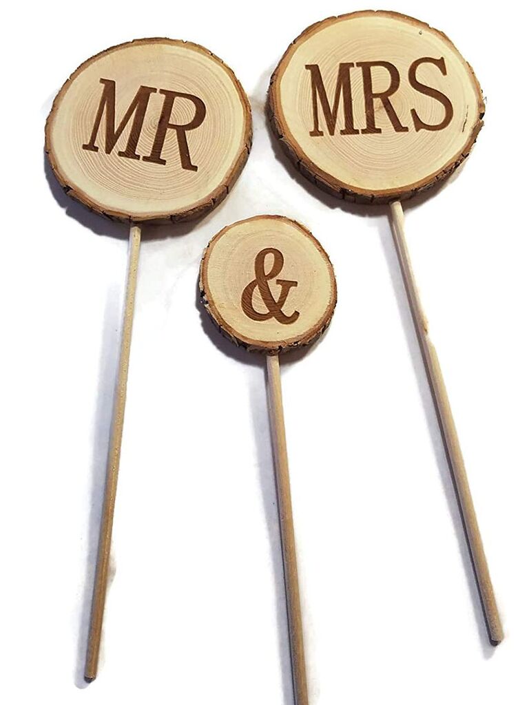 wood slice wedding cake topper
