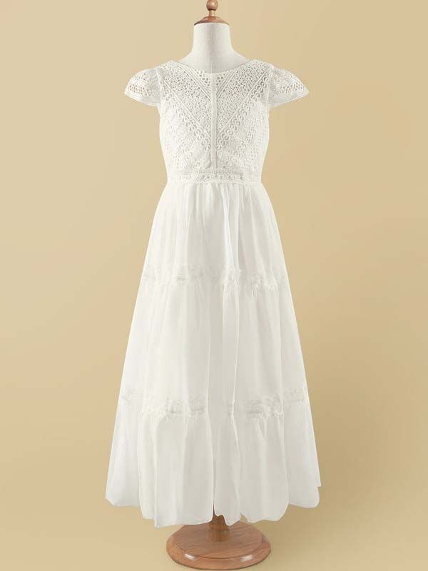 white lace girls dress on form