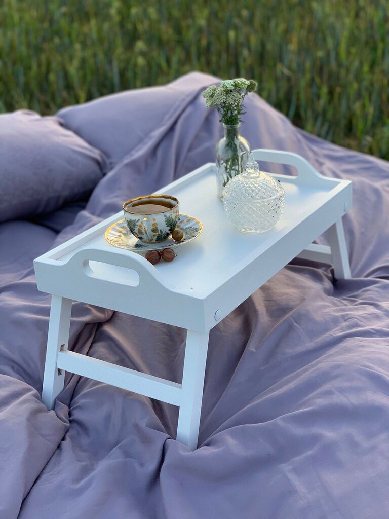 White wooden breakfast tray act of service breakfast in bed gift