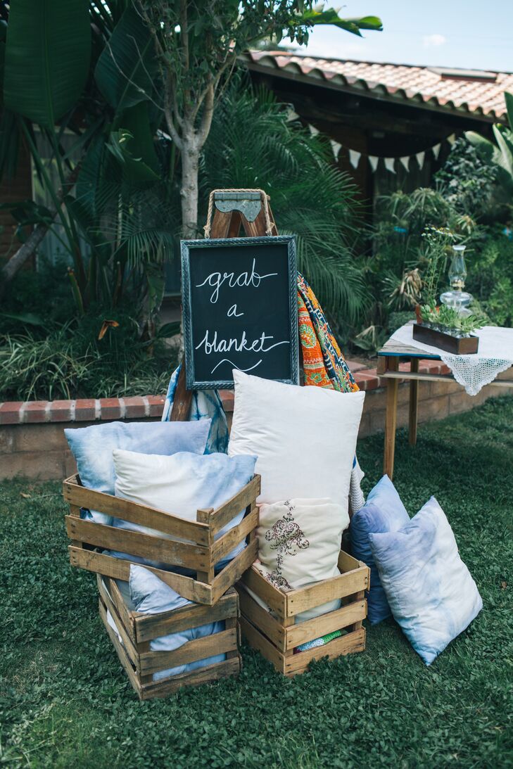 To make sure their guests were comfortable, Rebekah and TJ put out pillows and blankets for them to use during the ceremony.