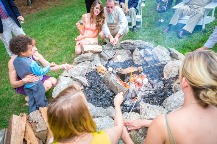 Guests used the fire pit for roasting marshmallows during the cocktail hour and reception.