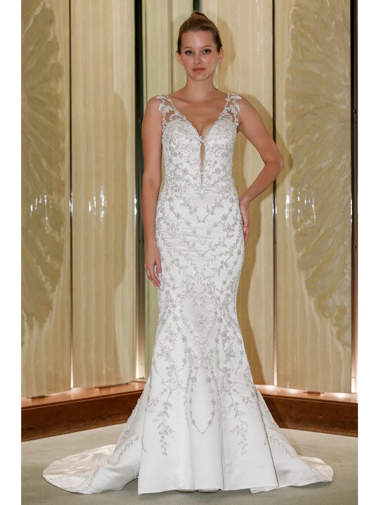 Randy Fenoli Fall 2019 Bridal Collection beaded trumpet wedding dress with illusion sleeveless keyhole bodice