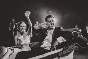 Glamorous Bride and Groom Exit in Classic Convertible