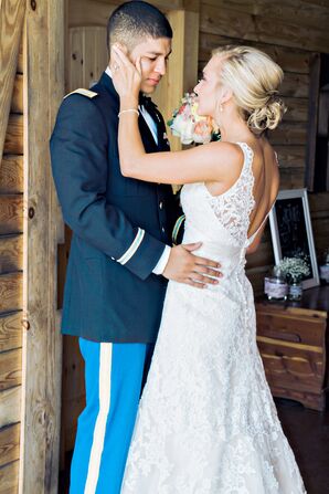 Ivory Lace Sleeveless Wedding Dress With Low Back
