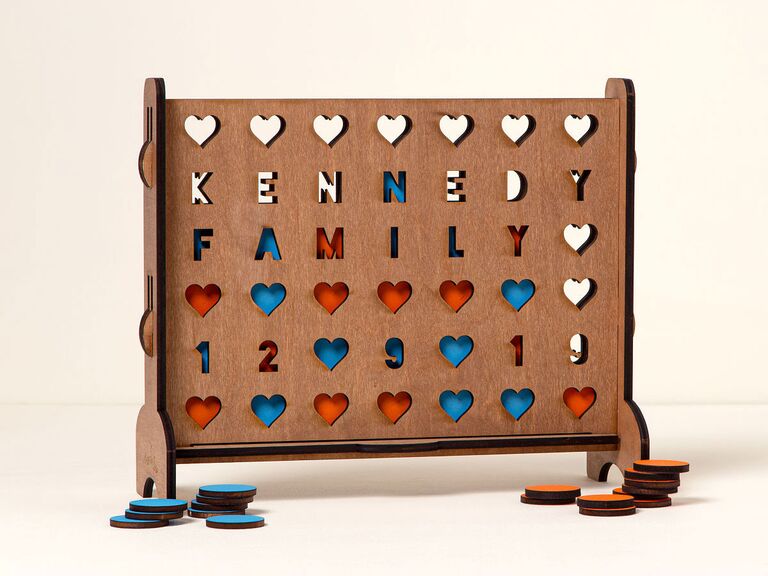 Personalized wooden four-across game 35th anniversary gift