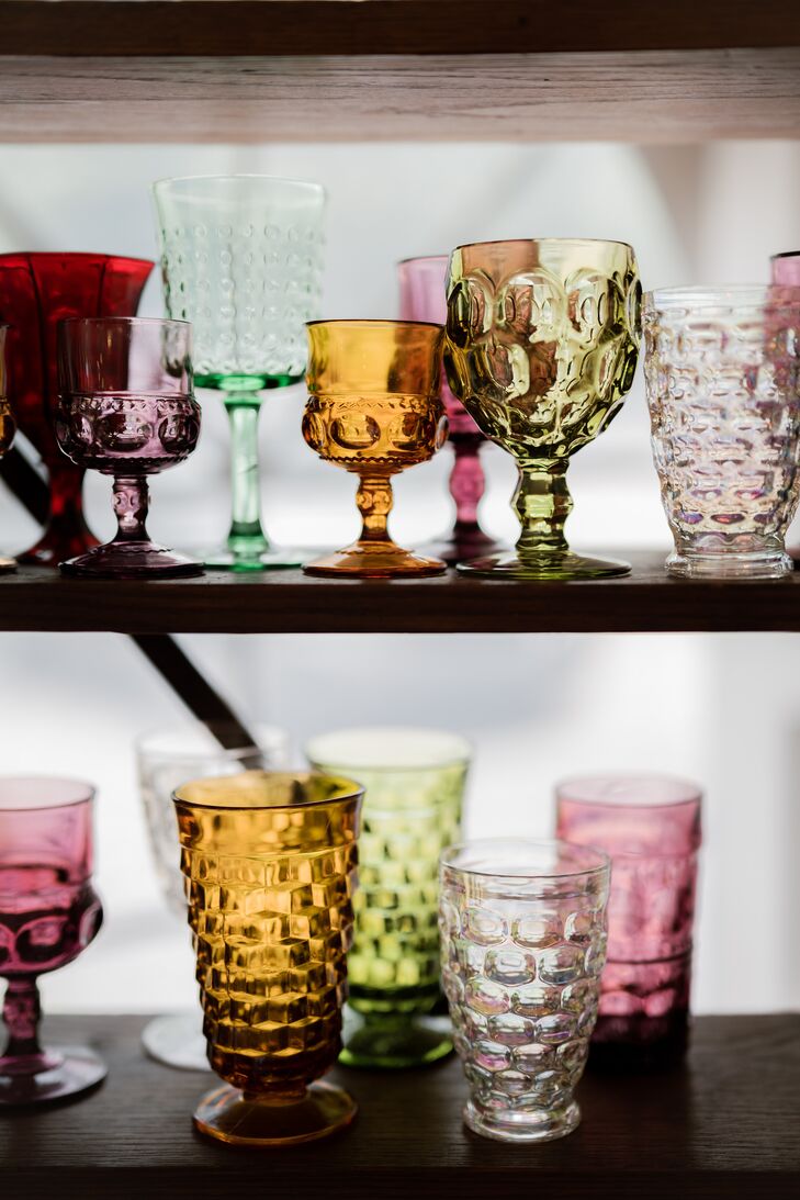 Colorful Vintage Glassware at DIY Whimsical Wedding