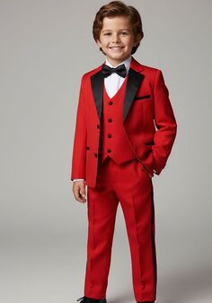 Little Tuxedos "Prodigy" Kids Red Tuxedo (5-Piece Set) Flower Girl Dress and Ring Bearer Outfit