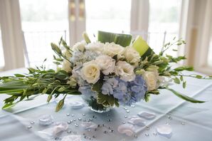 White Rose and Baby Blue Hydrangea Centerpiece