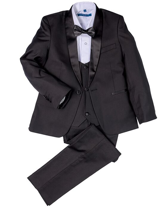 Perry Ellis "Trent" Kids Black Tuxedo (5-Piece Set) Flower Girl Dress and Ring Bearer Outfit - 1