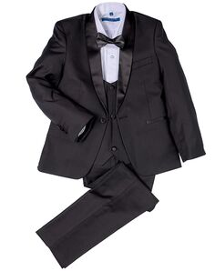 Perry Ellis "Trent" Kids Black Tuxedo (5-Piece Set) Flower Girl Dress and Ring Bearer Outfit