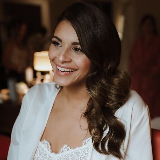 Bride gets her wedding hair and makeup done by Denver's CRU Studio. 