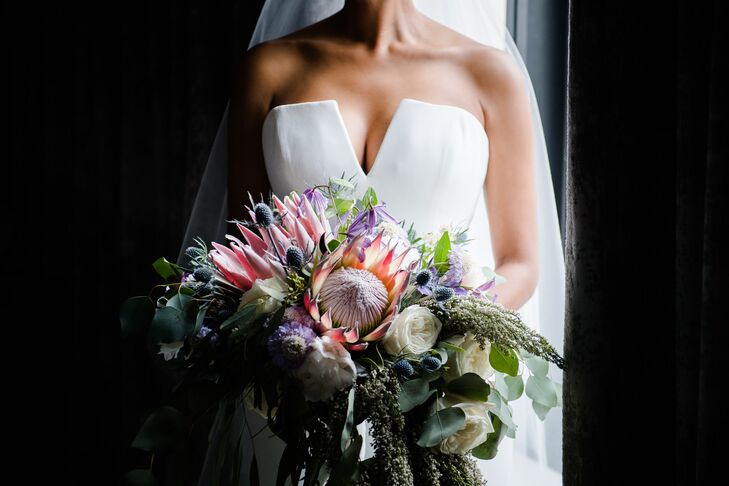Modern Protea Bouquet for Wedding at The Chicago Art Institute