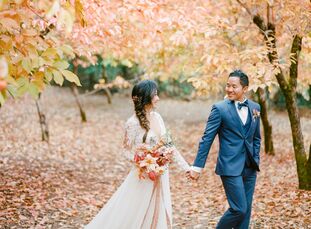 Towering trees, tranquil orchards and 30 acres of manicured gardens made Nestldown a natural fit for Annie Han (30 and a general dentist) and Russell 