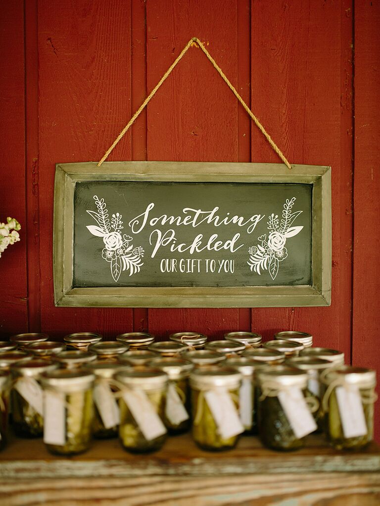 DIY pickled favors for wedding reception food