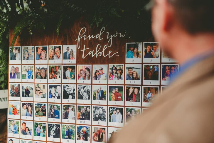 "Our seating chart was a board of Polaroid-style photos we secretly collected of each guest," Crystal says. "Thanks, social media!"
