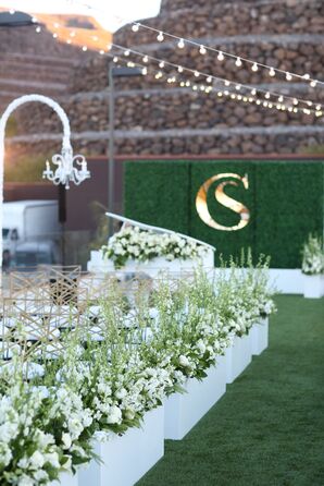 Aisle Decorations with White Flowers and Pampas Grass