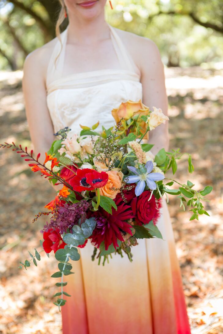 Shotgun Floral Studio in Berkeley, California, conceptualized all the day's flower arrangements based on the bright tones Karin and Ben shared. "We gave them a color scheme—fire colors—and told them we didn't want it looking too organized. They did an amazing job," Karin says.