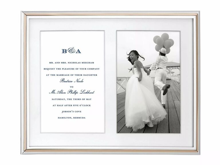 Double picture frame for wedding invitation and photo thoughtful gift