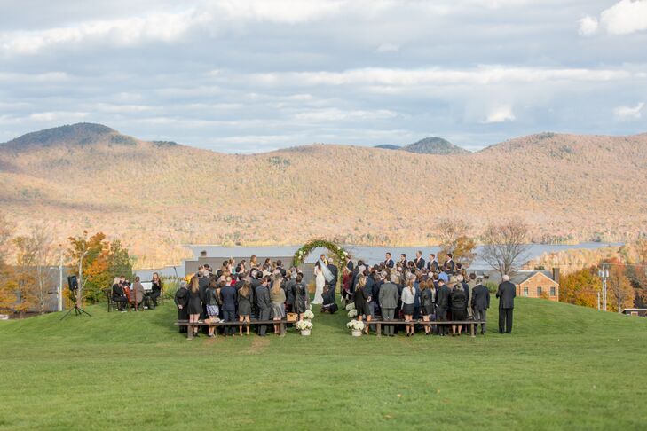 Pam and Caleb wanted to get married outdoors amid the fall foliage, and the Mountain Top Inn & Resort in Chittenden, Vermont, completely won them over. "We chose this location because it was what made us fall in love with the venue—the view was absolutely breathtaking, and it brought us to tears the first time we saw it," Pam says.