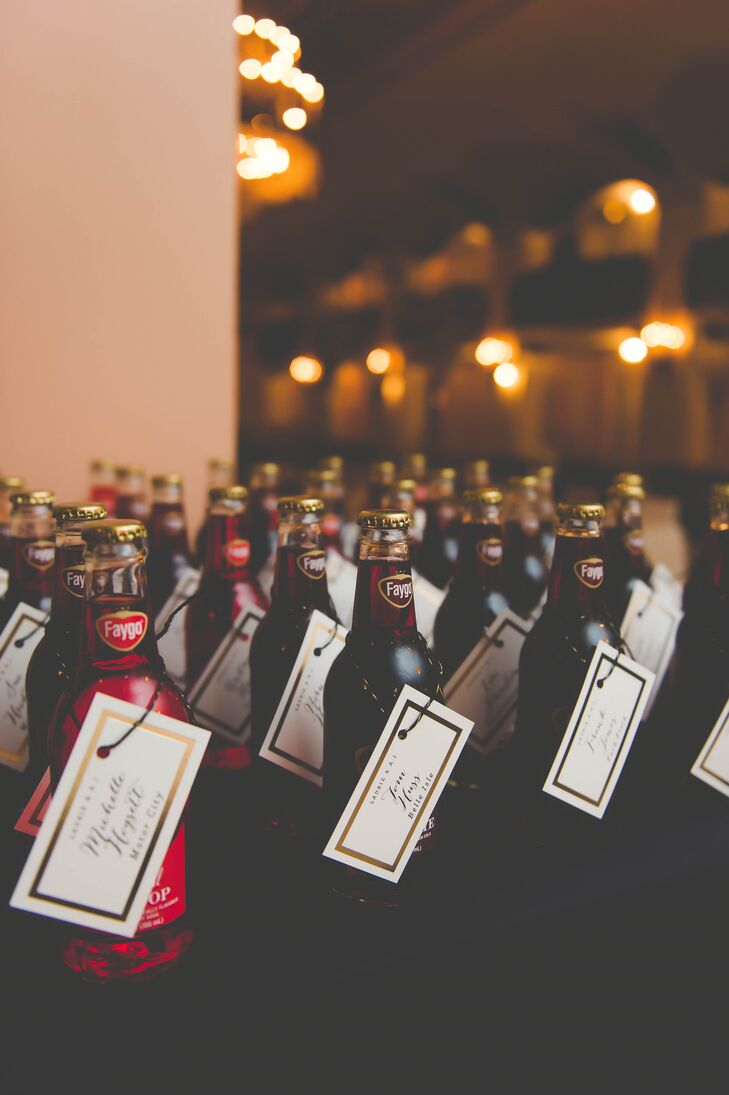 As a nod to their home state, the bride and groom used Faygo bottles as escort cards (that doubled as favors).