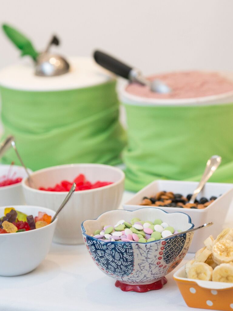 Ice cream bar at wedding shower.