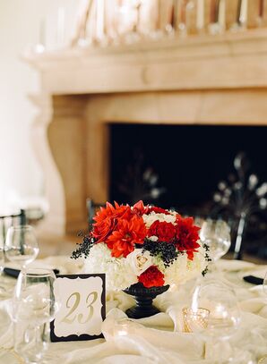 Ivory and Red Centerpiece, Table Number