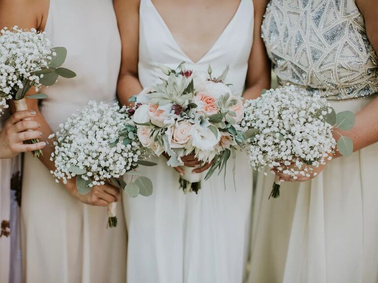 Baby's Breath Bouquets With Silver Dollar Eucalyptus