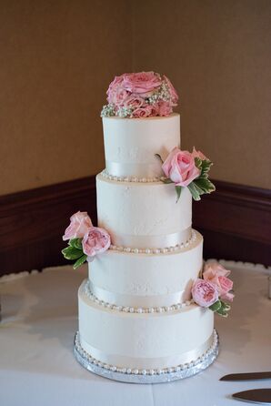 White and Pink Buttercream Wedding Cake