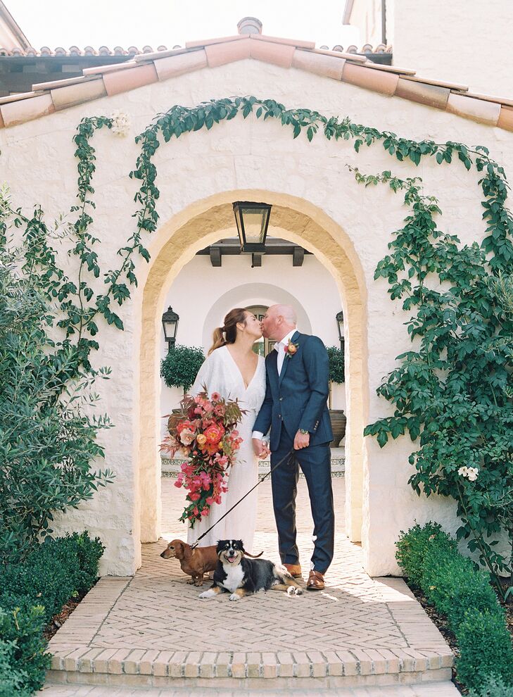 Bride and Groom Share a Kiss With Dogs