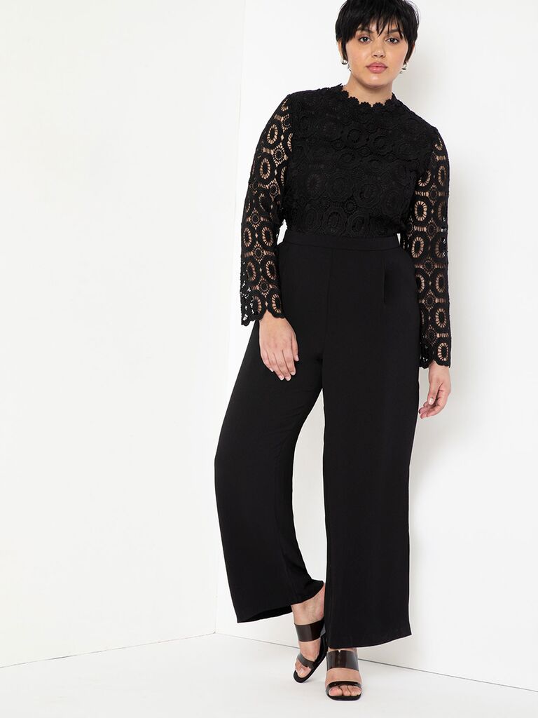 ELOQUII black-tie optional lace jumpsuit with long sleeves